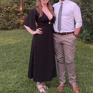 Bardot black flowy cutout formal dress